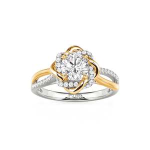 Bague de fiançailles Jeulia Two Tone Love Knot en or avec zircon rond taillé - Product Image 3
