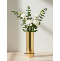 Vase cylindrique moderne en acier inoxydable finition or |   Vase à fleurs écologique pour table de mariage, décoration pour la maison et l'hôtel