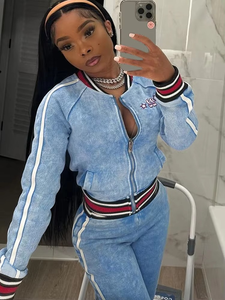 Women's Casual Sporty Short 2-Piece Set Solid Zip <b>Cardigan</b> Jacket & Breathable Embroidered Above Knee Straight Pants Outfits - Product Image 6