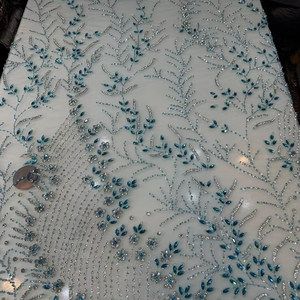 Best Price 100% Polyester Luxury Beaded <b>Fabric</b> Handmade Indian Supplier Woven Mesh Pattern for Wedding Dress Making with Zircon - Product Image 1