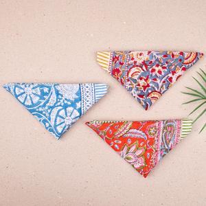 Bohemian Cotton Bandana <b>Scarf</b> Set Of Three With Traditional Print Design - Product Image 4