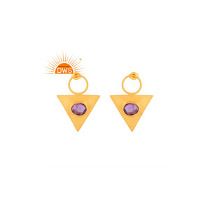 Venta caliente plata esterlina 18K chapado en oro amatista natural piedra preciosa Triangular pendiente Demi joyería fina fabricante - Product Image 4