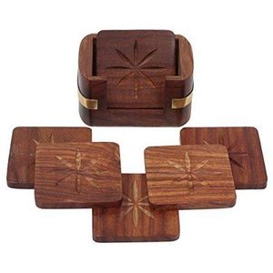Floral Inlay Wooden <b>Coaster</b> Set With Handcrafted Decorative Detailing For Elegant Home Decor And Artistic Table Accent Style - Product Image 6