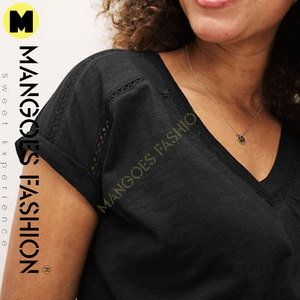 Nouveau T-shirt de haute qualité à col en V en coton à ourlet bulle pour les femmes grandes et grandes-T-shirt hip-hop élégant, vente chaude à la mode - Product Image 2