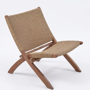 Chaise de jardin pliante en teck naturel avec assise en toile tressée, chaise longue pour terrasse, aménagement de terrasse, design décoratif pur et artistique - Product Image 1