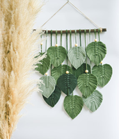 Tapiz de Pared Rectangular Vertical de Macramé Orgánico Hecho a Mano con Hojas Verdes, Decoración Boho para Cuarto de Niños, Arte Decorativo de Tela, Nuevo Modelo de Primavera