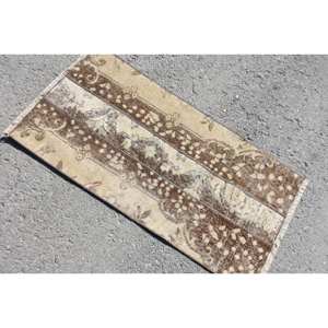 พรมขนสัตว์ตุรกีมี1.5x3.1ft สีน้ำตาลเบจคลาสสิกดีไซน์แบบเย็บปะติดปะต่อกันสำหรับทางเข้าห้องนั่งเล่นห้องนอน - Product Image 4