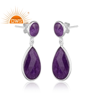 Meilleure vente en argent Sterling fin naturel améthyste aventurine Quartz pierres précieuses balancent boucle d'oreille bijoux personnalisés pour les femmes - Product Image 1