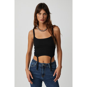 Bustier court côtelé en tissu extensible avec boucle de jarretière pour femme ETHIQUET VALERISSA - Product Image 1