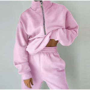 Logo personnalisé tendance grandes tailles hiver survêtement demi fermeture éclair polaire sweat-shirt et pantalon de survêtement ensemble confortable 2 pièces - Product Image 5