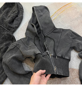 Wholesale Boxy Fit Unisex Hoodie Custom Logo Acid Wash Zip up Hoodie Printing Pullover Sweatshirt <b>Jacket</b> <b>Rhinestone</b> Hoodies - Product Image 4
