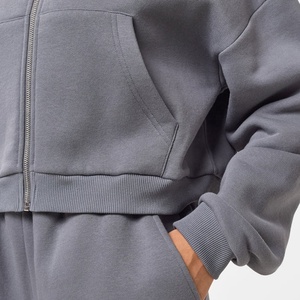 Ropa informal para mujer, chándal, nueva moda, gris oscuro, suave algodón, Polar, 2 piezas, cremallera, con capucha, pantalones para correr, uso en invierno - Product Image 2