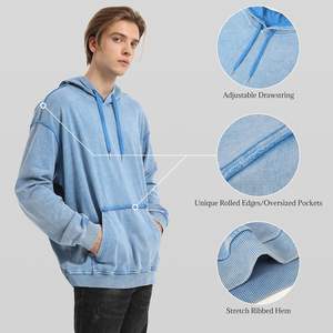 Sweat à capuche pour hommes et femmes, sweat à capuche délavé à l'acide, sweat-shirt en coton doux et délavé, avec cordon de serrage, unisexe pour hommes - Product Image 5