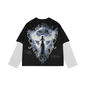 Camisetas estampadas personalizadas de manga larga de verano para hombre, camisetas de estilo Vintage de algodón de peso pesado - Product Image 2