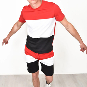 Conjunto de Camiseta de Manga Corta para Hombre con Bloques de Color Rojo, Blanco y Negro, Informal, Transpirable, de Verano, Tejido de Poliéster y Algodón - Product Image 5