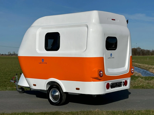 Mini Caravana Estilo Lágrima Naranja y Blanca, Remolque <span class=keywords><strong>de</strong></span> Viaje con Capacidad para 2 Personas, Diseño Moderno y Ligero - Product Image 5