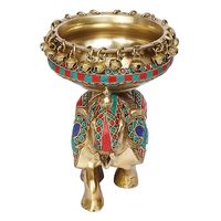 Cuenco Decorativo de Elefante Chapado en Oro Hecho a Mano de la Mejor Calidad, Amuleto de Buena Suerte, Elefante Antiguo de Exhibición