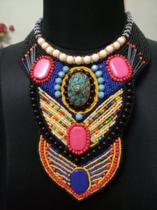 Vintage Custom African Glass Seed <b>Beads</b> Necklace Multicolored Embroidered Handmade Wedding Party Engagement Anniversary Unisex - Product Image 4