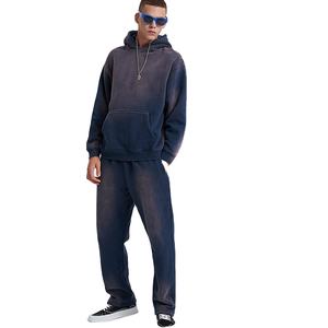 Men's High Quality 500 Gsm Custom Graphic Acid Wash Hoodie Distressed <b>Embroidery</b> Puff Print Cropped Tracksuit 3D Sweatshirt <b>Sets</b> - Product Image 2