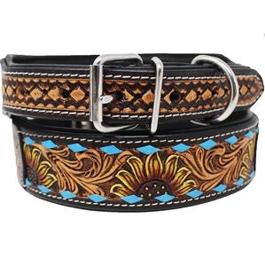 Collier de chien perlé en cuir de luxe avec cou rembourré doux et boucle en laiton laisse de martingale d'entraînement tactique avec décoration en dentelle - Product Image 6