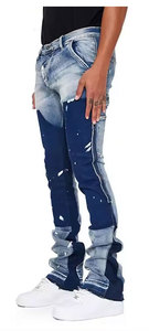 กางเกงยีนส์ขายาวทรงสกินนี่เอวสูงสำหรับผู้ชายกางเกงผ้ายีนส์ขาตรงแบบปรับแต่งโลโก้ได้ - Product Image 4