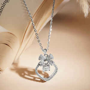 Luxury <b>Bow</b> Pendant Necklace for Women – Silver Plated Cubic Zirconia Crystal Necklace Elegant Fashion Jewelry <b>Gift</b> - Product Image 1