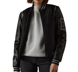 Vestes de Baseball personnalisées à col montant pour hommes, Top tendance, couleur noire, avec manches en cuir - Product Image 5