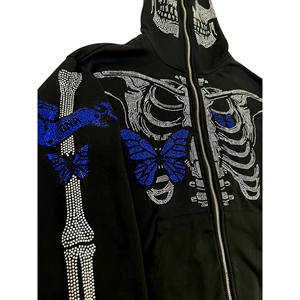New Fashion Men's Rhinestone Skeleton Hoodies In <b>Black</b> Color Plus Size Fashion Wear Boys <b>Sweatshirts</b> With Custom Design - Product Image 5