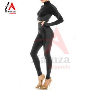 Ensemble de vêtements de sport élégant noir à manches longues avec col zippé Ensemble de yoga en tissu 200 GSM de haute qualité pour les entraînements de gymnastique - Product Image 2
