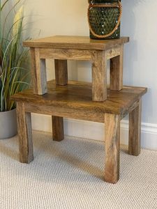 โต๊ะรังไม้มะม่วงขัดเงาโต๊ะข้างเตียงทำจากไม้สำหรับนั่งและตกแต่งบ้านเก้าอี้ไม้ปรับขนาดได้ตามต้องการ - Product Image 2