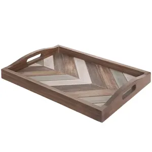 Bandeja redonda de madera de la mejor calidad con asas, bandeja decorativa para servir en el hogar para uso en la cocina a precio mayorista - Product Image 3
