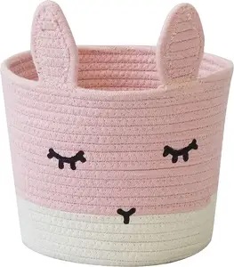 Pimk And White Basket Cotton Rope, Large Blanket Basket Laundry Hamper for Throws, Pillows, Blanket OEM Made In Vietnam