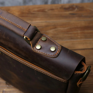 Classic Cowhide Leather Laptop Messenger Shoulder Bag Durable Office Use Zipper Closure Protective Portable - Product Image 6