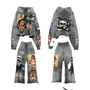 2025 nouveau Design gros respirant personnalisé hommes décontracté style imprimé complet lavage à l'acide jogging strass survêtement pour hommes - Product Image 1