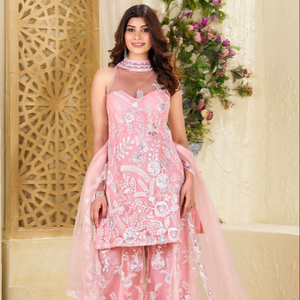 Top de moda-Colección Palazzo Telas de red de mariposa con trabajo de bordado de secuencia para mujer Ropa de fiesta y boda - Product Image 1