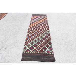 Turkish <b>Runner</b> Rug 2.5x8.6 ft, <b>Red</b> Blue Camouflage Rug Wool - Product Image 1