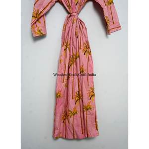 เสื้อคลุมอาบน้ำพิมพ์ลายสวยงามสไตล์วินเทจ ทำจากผ้าฝ้ายแท้ พิมพ์ลายด้วยมือ  ชุดคลุมกิโมโนผ้าฝ้ายพิมพ์ลายดอกไม้ สำหรับใส่นอน - Product Image 5