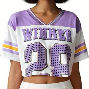Wholesale American <b>Football</b> Jersey <b>Cheap</b> Embroidered Sublimation Breathable Mesh Short Loose Fit Drop Shoulder V-neck Uniform - Product Image 2