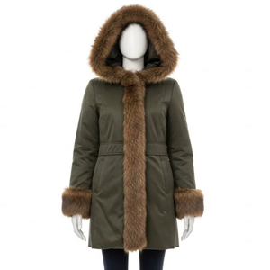 Manteau pour femme à bordure en fourrure, tissu en polyester, anti-rétrécissement, vêtement d'extérieur d'hiver, veste chaude, manteau long, vêtement de mode, usage décontracté - Product Image 4