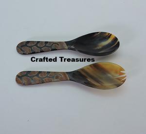 Juego de servidor de ensalada de cuerno natural de 2 piezas Cuchara y tenedor Utensilios de cocina personalizados para mezclar ensaladas Herramientas de servidor de ensalada al mejor precio - Product Image 2