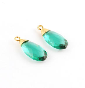 Trouver des bijoux à facettes Aqua Quartz Teardrop forme bricolage boucles d'oreilles pendentif plaqué or simple caution charme pour fournitures connecteur - Product Image 4