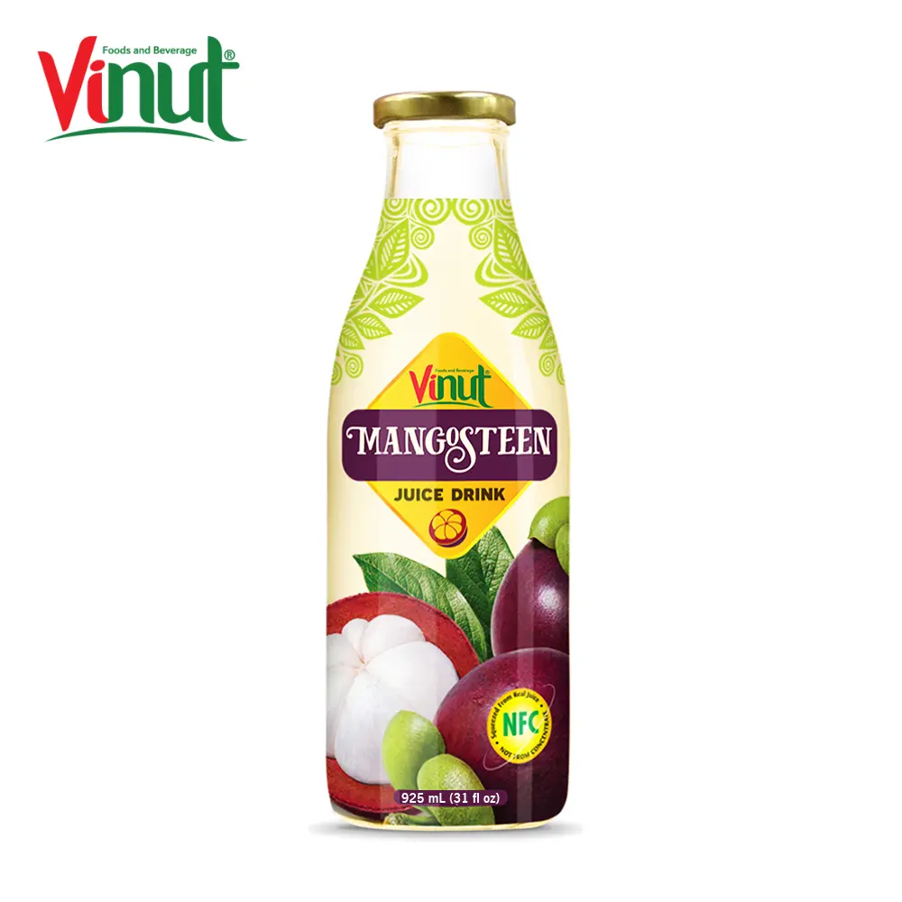 925ml Vinut Bouteille en verre Mangoustan Jus de jus Boisson Distribution Boisson non alcoolisée Boisson de marque privée Sans sucre ajouté Vente en gros ODM OEM