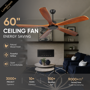 60 Inch Solid Wood Ceiling <b>Fan</b> No Light with <b>Remote</b> <b>Control</b>, Quiet Reversible DC Motor for Patio Living Room - Product Image 1