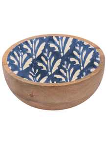 Cuenco de madera para servir con diseño de esmalte de azulejo floral - Product Image 2