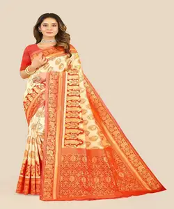 White saree for a pure and pristine appearance best Price Sari Indian Products from India with Machine Wash Convenience.