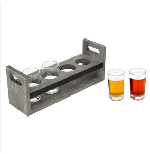 Artisan-Crafted 4-Piece Beer Tasting Flight Burnt White Wash Plateau en bois de pin avec poignées et panneau de tableau au prix de gros - Product Image 5