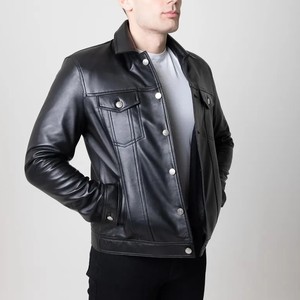 Classic Genuine Leather Coated Long <b>Thin</b> Stand Collar Custom Design 100% Premium Quality <b>Men's</b> <b>Jacket</b> - Product Image 4