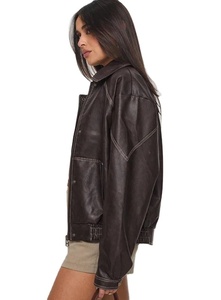 Navigateur personnalisé, veste en faux cuir à bouton pression, veste en faux cuir marron, veste en cuir de moto et vélo courte pour femmes - Product Image 3