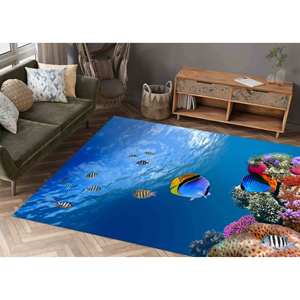 Tapis imprimé motif poissons sous-marins - Décoration côtière vibrante, tapis à poils doux - Product Image 4