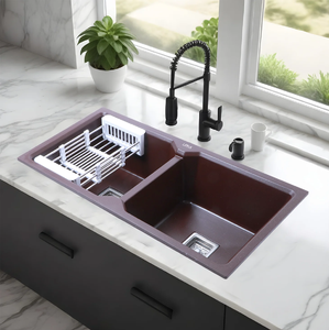 อ่างล้างจานทองเหลืองหรูหราในฟาร์มพร้อมผ้ากันเปื้อนแบบโค้งเป็นชั้นเคลือบด้วยสีทองขัดเงาและดีไซน์ด้านหน้าเป็นชั้นที่โดดเด่น - Product Image 3